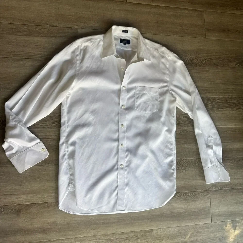 Thompson J. Crew Wrinkle Free Sz L 16-16.5 White 100% Cotton Long Sleeve Shirt